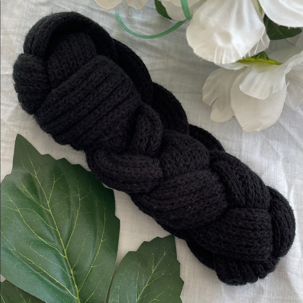 Black Braided Chunky Knit Ear Warmer Headband Thick Cozy Winter Accessory New